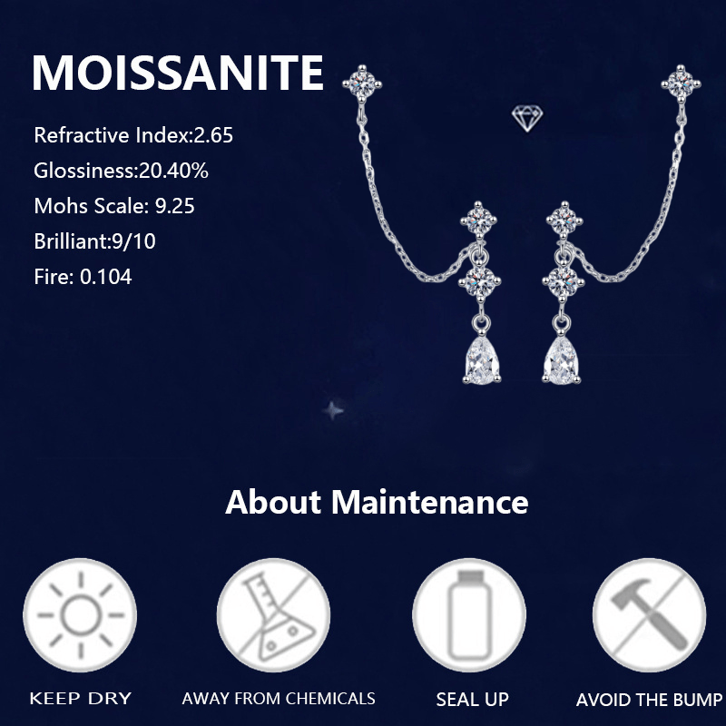 Women's 0.9 Carat Moissanite Tassel Earrings, Elegant Gift